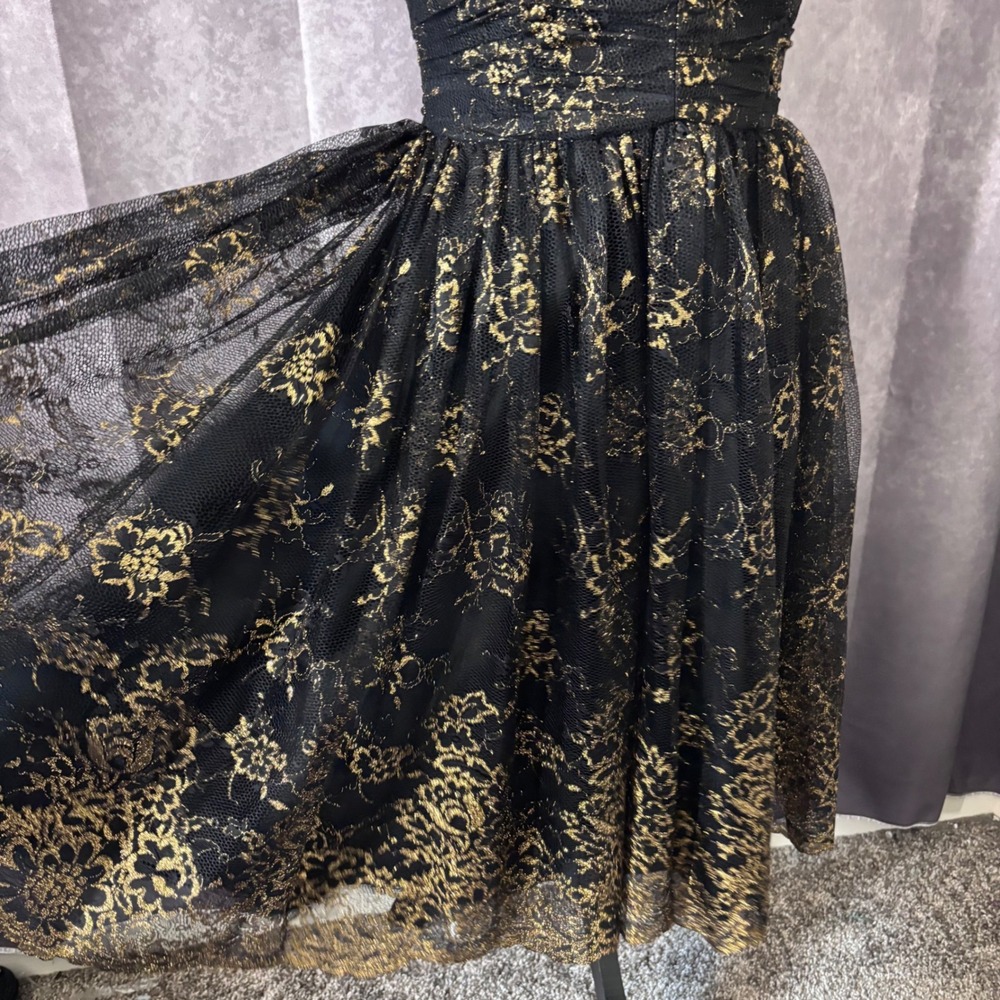 Jill Stuart Sweetheart Strapless Black Gold Lace Cocktail Dress Women 6 - Picture 4 of 14